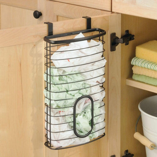 Over-The-Cabinet Plastic Bag Storage and Grocery Bag Holder, Kitchen Storage - Bronze