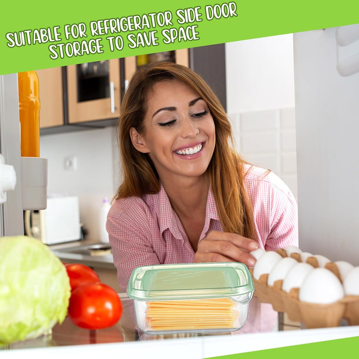 3 Pcs Sliced Cheese Container for Fridge, 22 oz Clear Airtight Slice Holder Container with Lids Plastic Box for Cheese Dessert Refrigerator Deli Food Storage