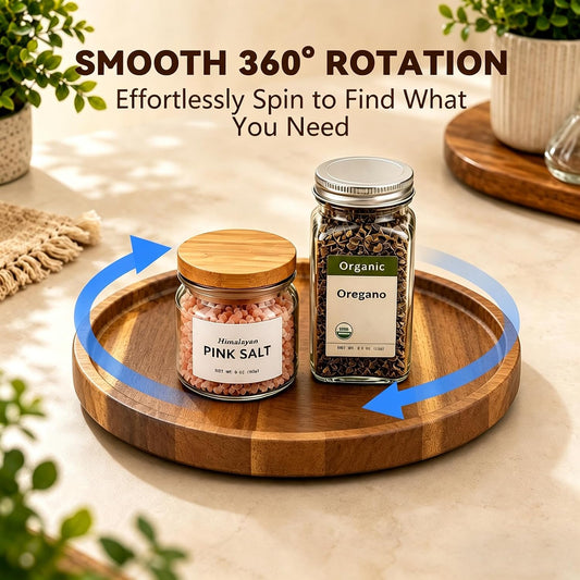 10" Acacia Wood Lazy Susan Organizer Rotating Spice Turntable
