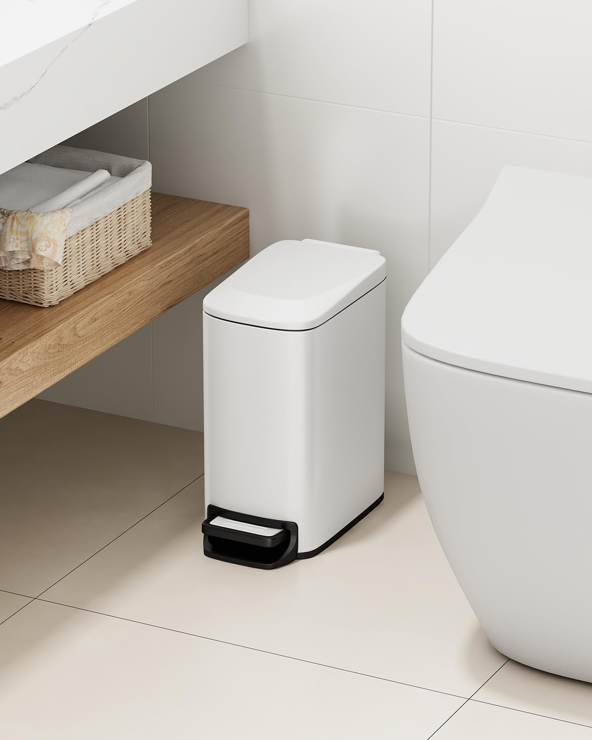 Small Bathroom Trash Can with Lid Soft Close, 1.6 Gal, Matte Black