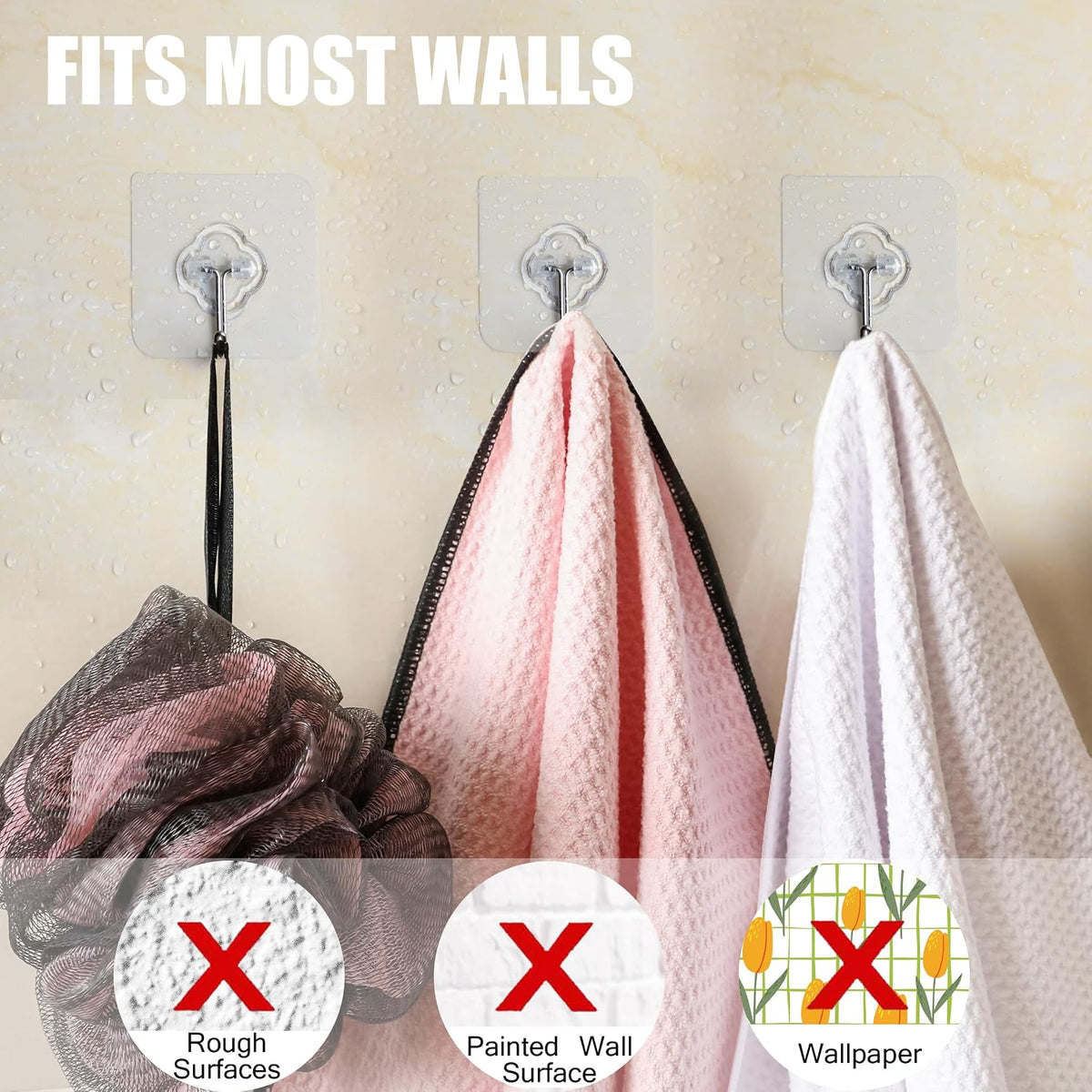 Adhesive Hooks 32 Pack 33lb Transparent Reusable Removable