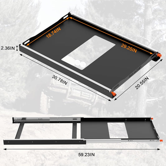 ALL-TOP Fridge Slide with Chopping Board, Inner 29.3 x 18.7in, Vehicle Refrigerator Slider with 4 Buckle Straps, Max 287 LBS, 3rd Gen