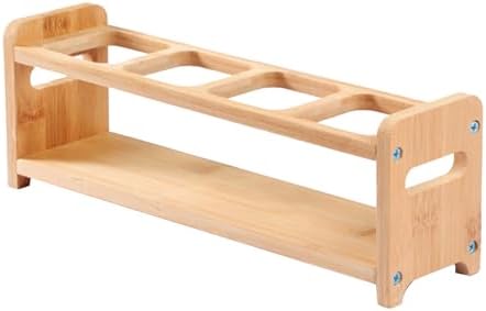 Pssopp Oil Bottle Rack,Wooden Kitchen Organizer Shelf Rack with Anti Slip Rubber Pad 4 Hole Olive Oil Dispenser Shelf Oil Bottles Storage Shelf for Kitchen Cabinet (Round Slots)