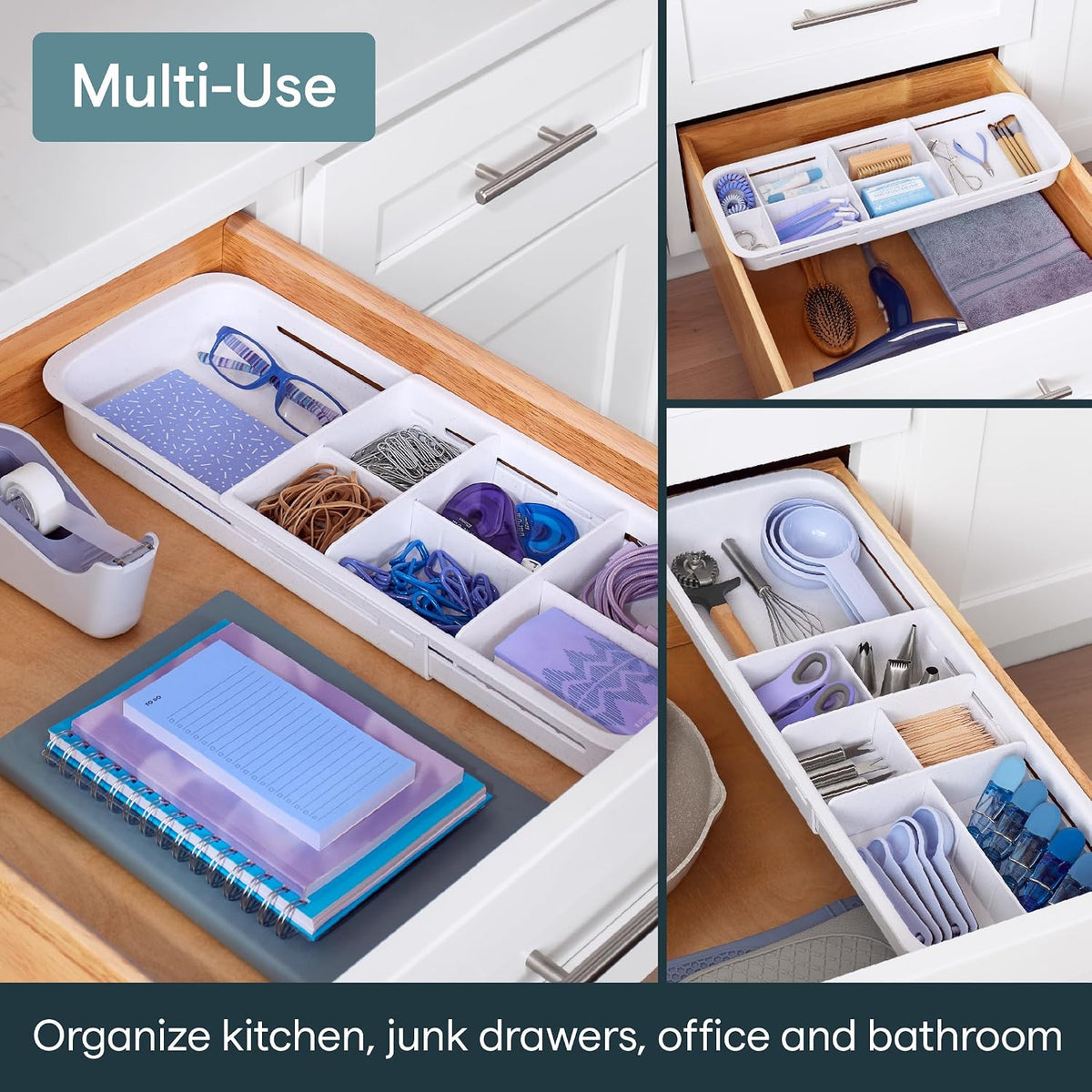 DrawerFit® Sliding Drawer Bin, Expandable and Adjustable Kitchen Storage Organizer, Speckled White