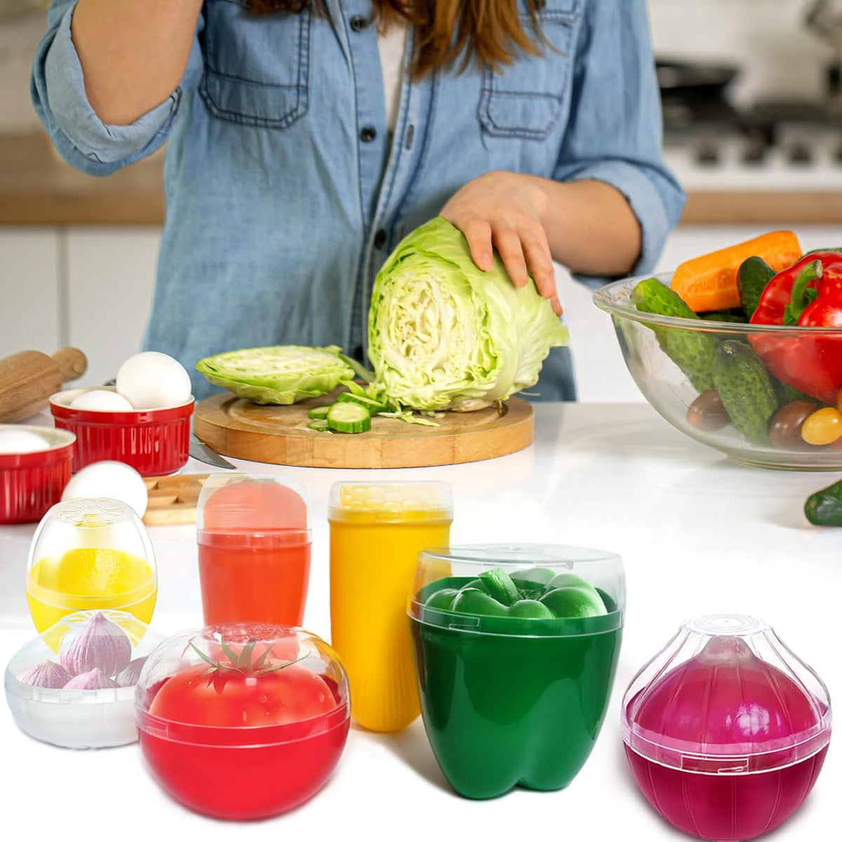Onion Tomato Keeper for Refrigerator, Reusable, Dishwasher-safe | Food Shape Storage Container with Lid, Leftover Vegetable Saver,Tight Seal