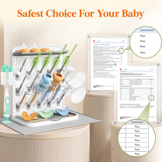 Baby Bottle Drying Rack with 10 Hooks, Newborn Essentials Must Haves, Bottle Storage Organizer for Countertop, Cabinet, Rack Dryer Holder for Pacifiers, Pump Parts, Baby Stuff