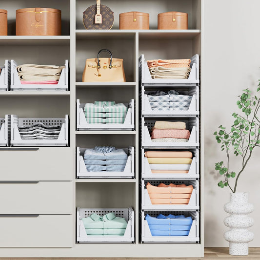 caktraie Stackable Closet Storage Basket - Stackable Storage Bins | Multifunctional & Foldable Closet Organizer Waterproof, Wardrobe Cupboard Space-Saving Storage Drawer Organizer
