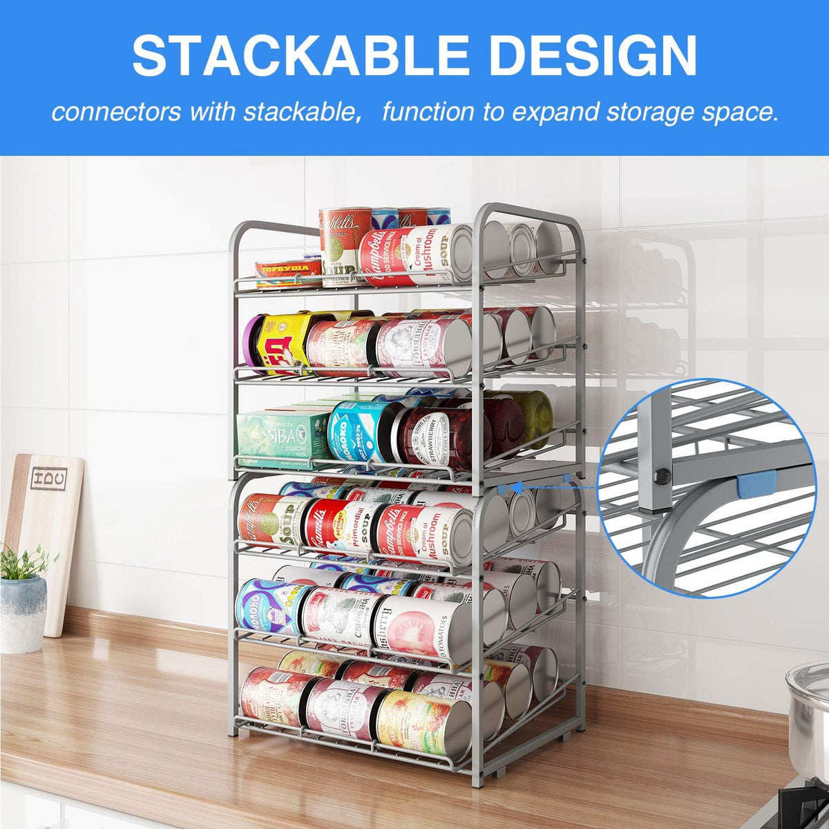 Can Rack Organizer,3 Tier Stackable Can Storage Dispenser,Black