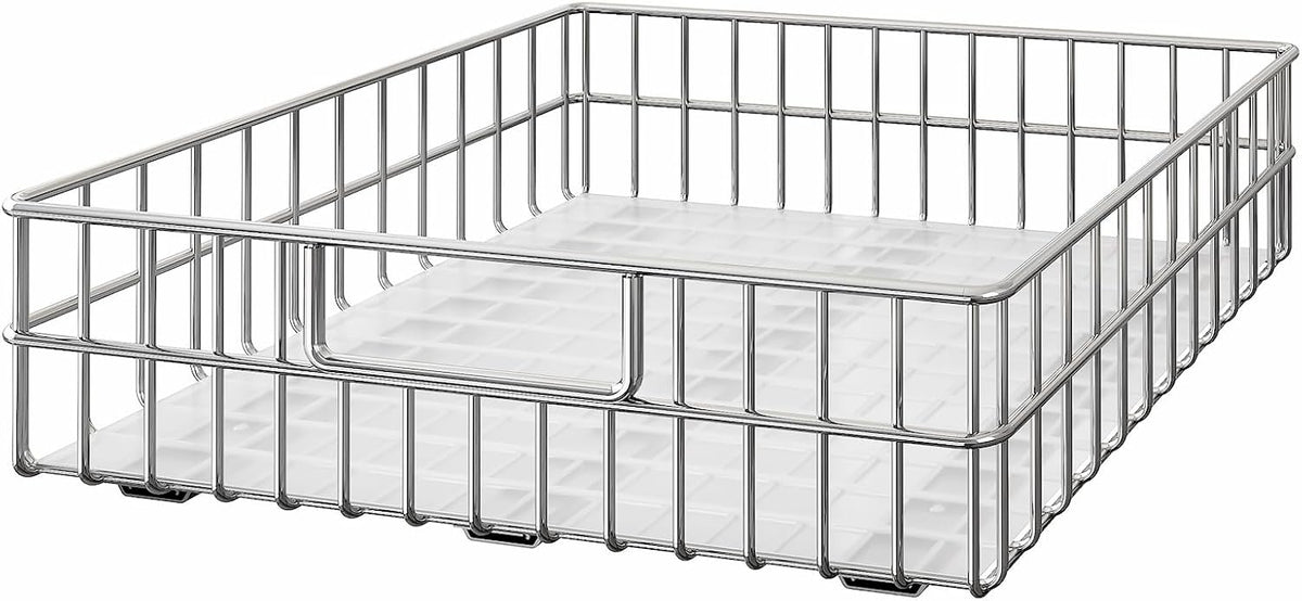 Pull out Cabinet Organizer, Stainless Steel 2-Pack Slide out Drawer with Silent Full-Extension Slides, Adhesive Roll out Can Spice Storage Basket Shelf Rack for Pantry, Kitchen, Bathroom, Home Closet