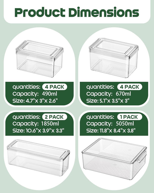 KEMETHY 11 Pack Refrigerator Organizers and Storage, Stackable Fridge Organizer Bins, BPA-Free Clear Plastic Fruit Storage Containers for Fridge, Kitchen, Fruits, Drinks, Produce, Vegetable