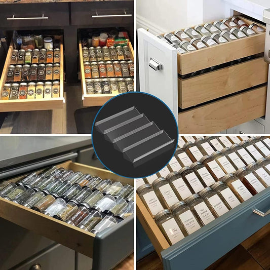 Spice Drawer Organizer, 4 Tier Clear Acrylic Expandable From 13" to 26" Seasoning Jars Drawer Insert, Kitchen Drawer Spice Rack Tray for Cabinet/Countertop