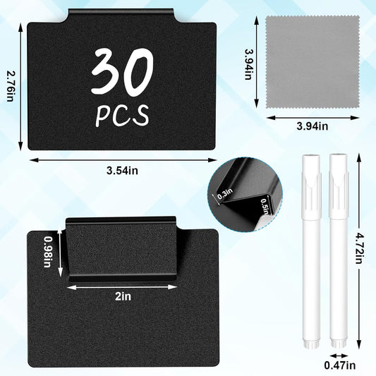 33PCS Basket Labels Clip On, 30 Labels for Storage Bins Removable with 2 Chalk Markers & 1 Wipe, Kitchen Pantry Labels, Plastic Storage Bin Label, Label Holder, Basket Tags, Bin Clips (Black)