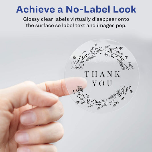Printable Round Labels with Sure Feed, 2" Diameter, Glossy Clear, 120 Customizable Labels (22825)