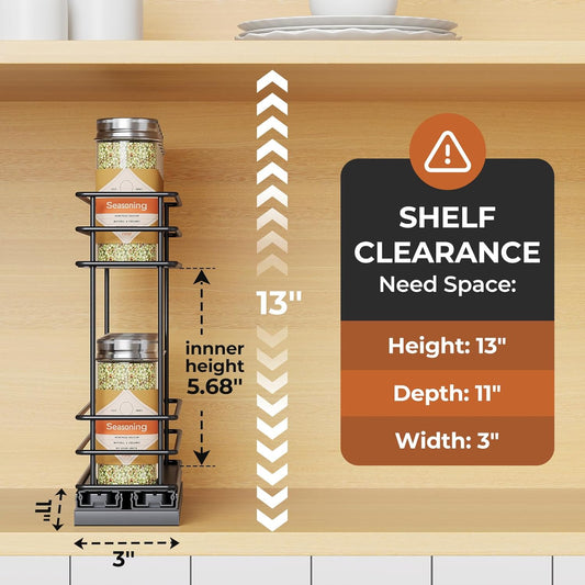 Pull Out Spice Rack Organizer for Cabinet, Slide Out Spice Racks, Easy to Install Spice Cabinet Organizers, 7.4" Wx10.43 Dx8.26 H, 3 Drawers 2 Tiers(Black)