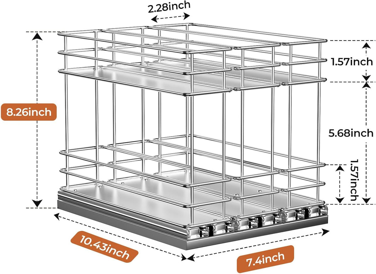 Pull Out Spice Rack Organizer for Cabinet, Slide Out Spice Racks, Easy to Install Spice Cabinet Organizers, 7.4" Wx10.43 Dx8.26 H, 3 Drawers 2 Tiers(Black)