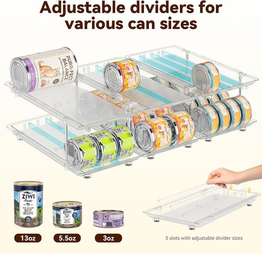 Can Organizer for Pantry, Modular 2-Tier Adjustable Canned Cat Food Organizer for Soup Cans, Dog Food Cans & Beverage Cans, Clear Can Rack for Pantry and Fridge