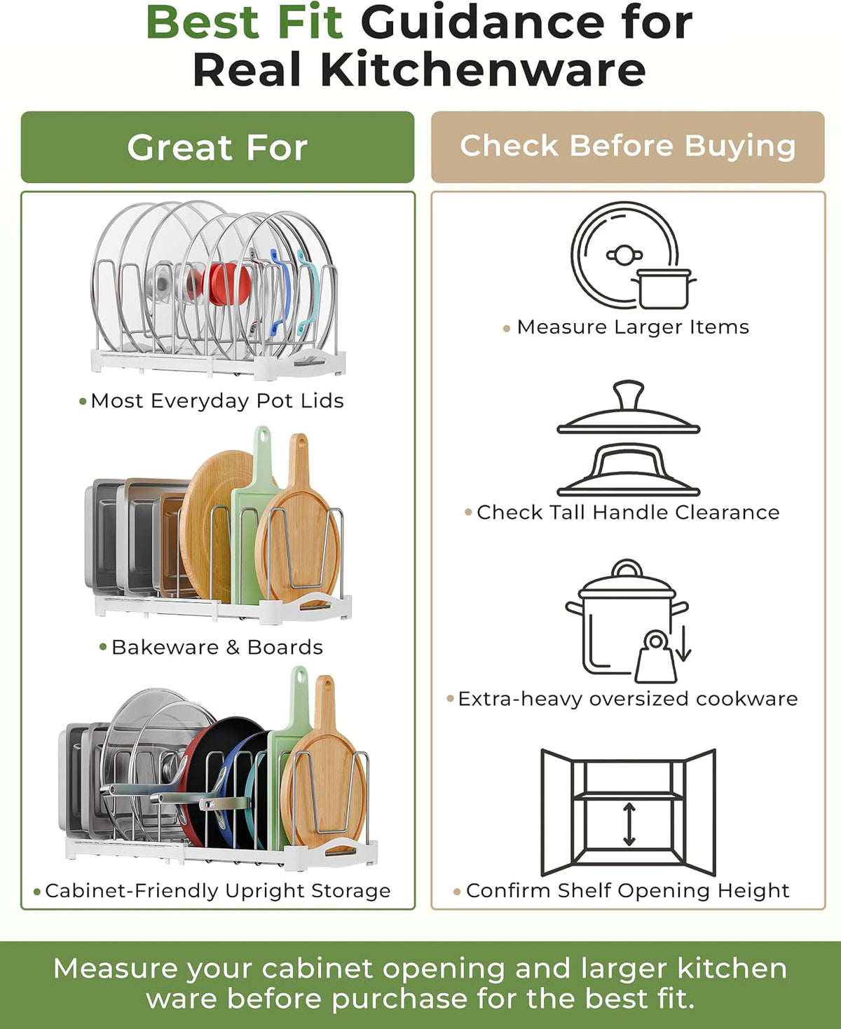 Pot Lid Organizer, Adjustable 12.6"-21.5" Bakeware Rack for Cabinet