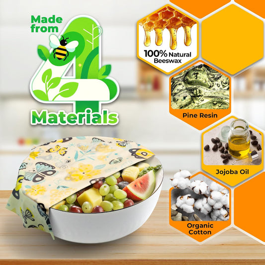 Reusable Beeswax Wrap for Food, 9 Pack Organic Cotton Beeswax Papers (1XL + 3M + 5S), Bread Sandwich Wrapper, Suitable for Bowls, Cheese, Reusable Plastic-Free Food Storage Wrap