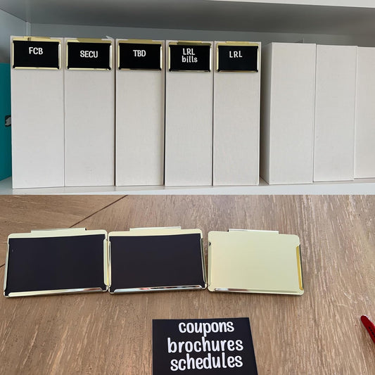 Top label Clip Label Holders,Gold Bin Clips for Kitchen Pantry Organization,10 Pcs Clip Holders with 60 Pcs Chalkboard Stickers