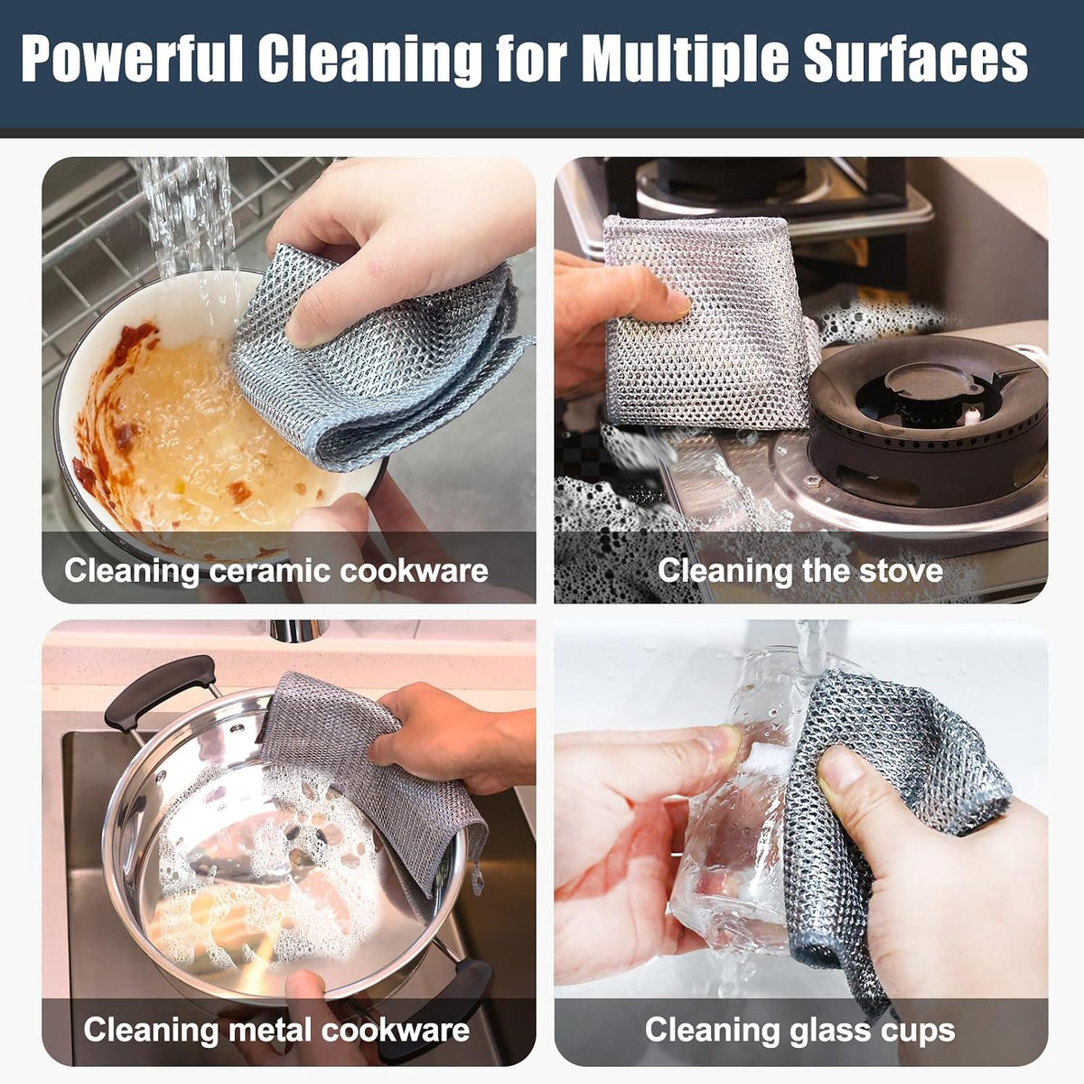 Navona 12 Pcs New Upgrade Steel Wire Dishcloth,Triple-Layer Steel Wire Cleaning Cloth,Powerful Cleaning Non-Scratch Wire Dishcloth Rag for Cookware, Sinks, Dishes, Stove Tops