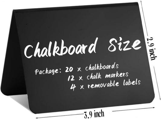 20 Pack Mini Chalkboard Signs Food Labels for Party Buffet, Reusable Small Chalk Boards for Birthday Bakery Wedding Table Signs Food Tags Place Cards (Plastic Chalkboard V-20)
