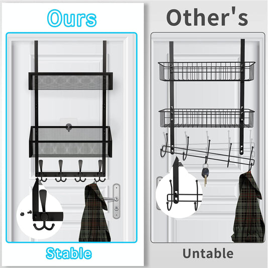 Over The Door Hooks Organizer, Coat Rack Over The Door Storage Hanger Towel Rack, Back of Door Storage Organizer for Bathroom,Bedroom,Kitchen,Office (Black, 3-Tier)