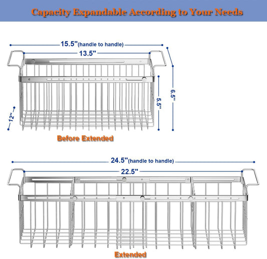 Large Freezer Baskets for Chest Freezer with Dividers, Deep Freezer Organizer Bins Expandable 15.5"~24.5", Hanging Storage Container Baskets for Chest Freezer Sort Frozen Meats