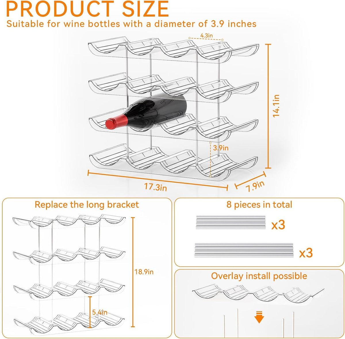 2 Tier Stackable Wine Racks Countertop,Sturdy and Durable Wine Rack Free Standing Floor for Inside Cabinet,Clear Water Bottle Organizer and Wine Storage Racks Holder for Pantry,Table,Kitchen