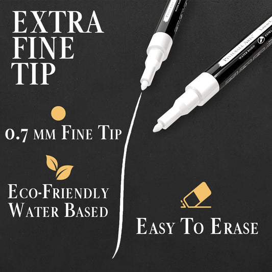 ® 2 Ultra Fine Tip Chalk Markers | 0.7 mm Tip | For Windows, Blackboard, Dry Erase Board, Chalkboards, Glass, Easy Erase | White Chalk Markers Fine Tip