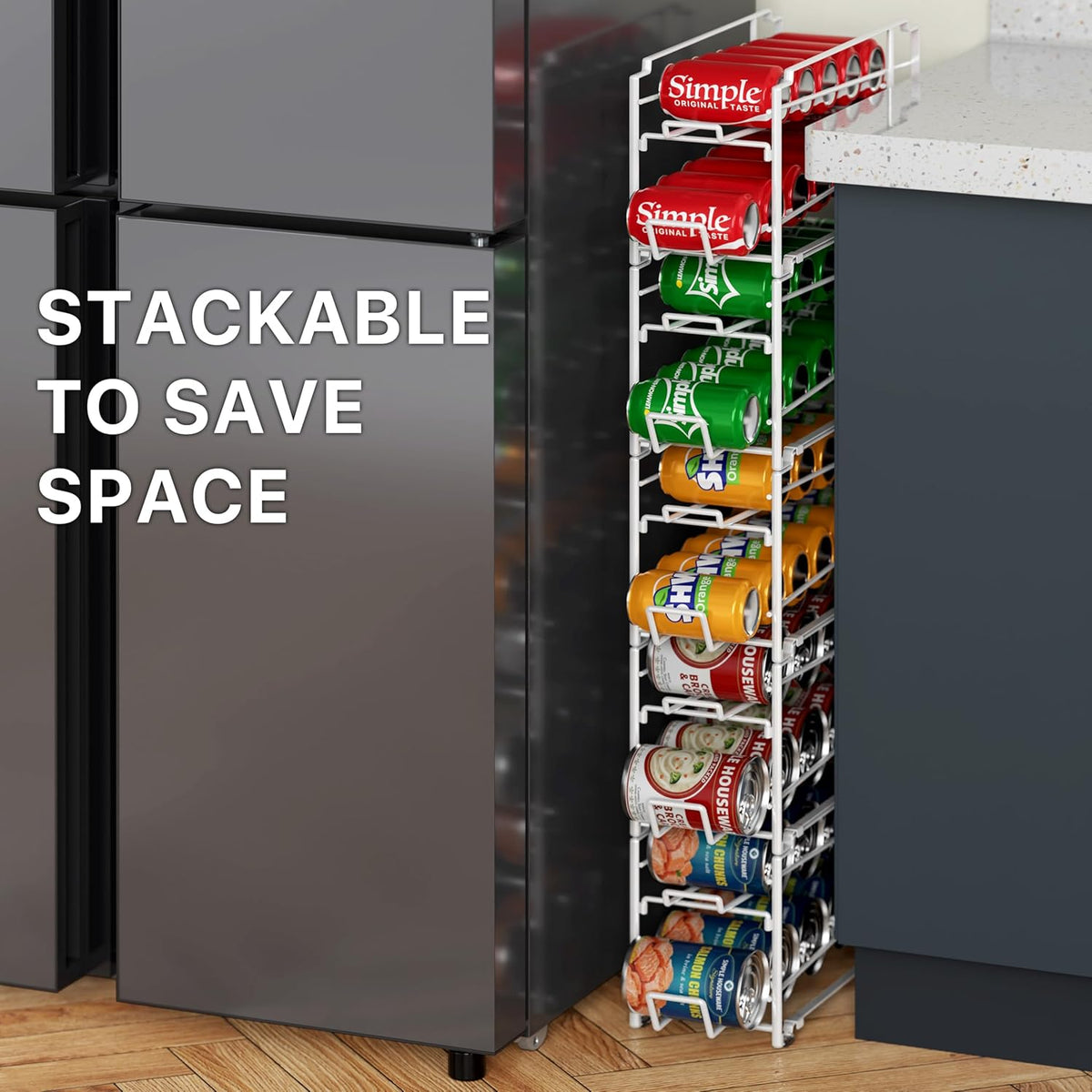 4-Pack Soda Can Stackable Rack Dispenser Organizer, White
