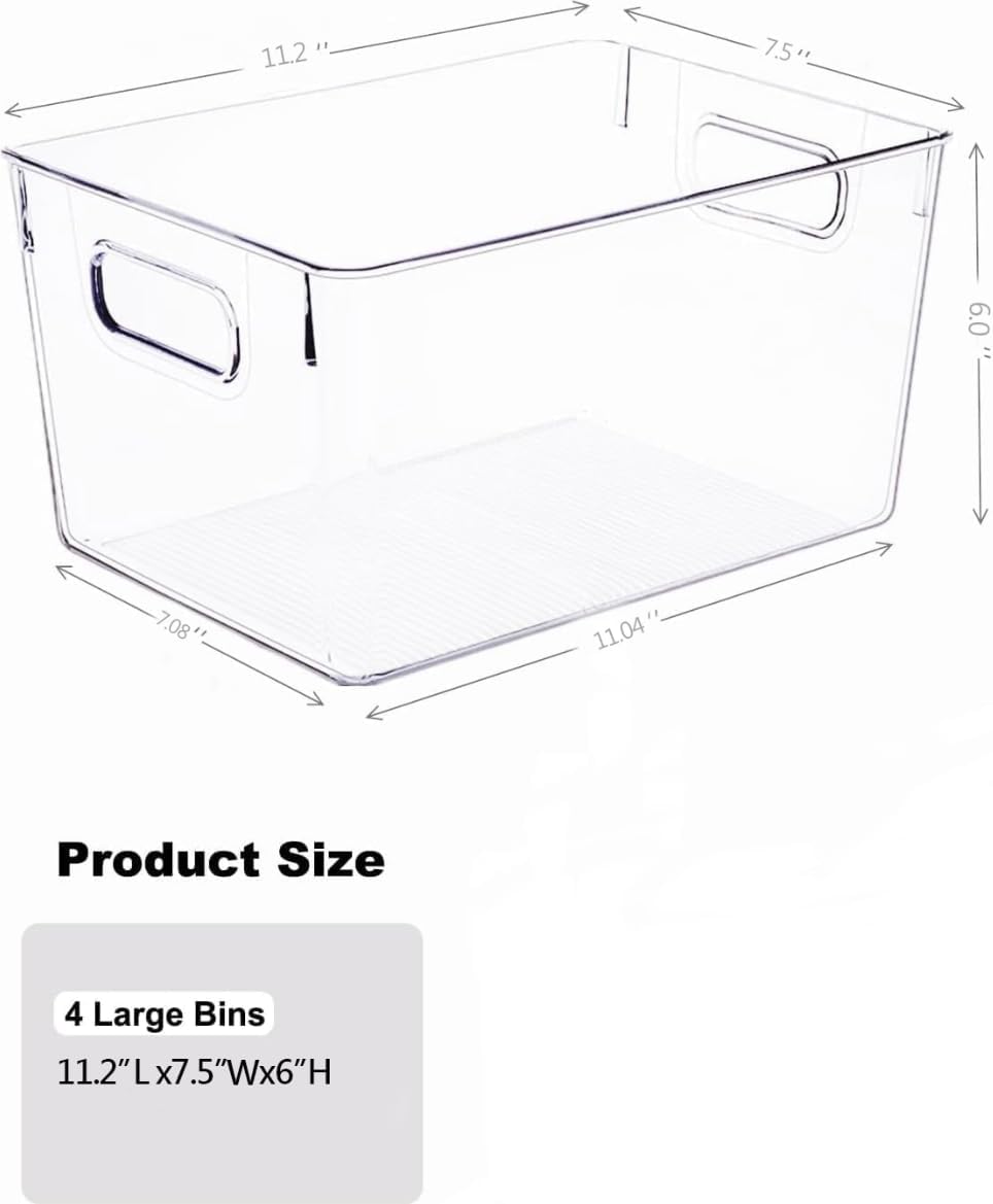Clear Plastic Storage Bins 8 Pack - Pantry Organizers and Storage, Fridge Organizer Containers for Kitchen, Cabinet, Freezer, Bathroom, Clost, Home Organization