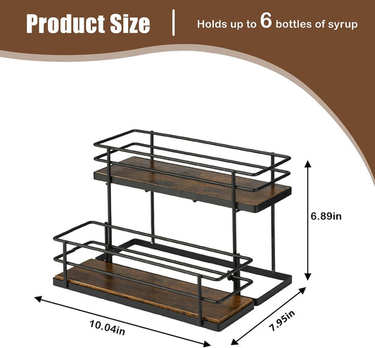 Coffee Syrup Organizer Rack, 2 Tier Syrup Holder for Coffee bar Syrup Storage,Kitchen Condiment Organization and Wine Display(6 Bottle Capacity).