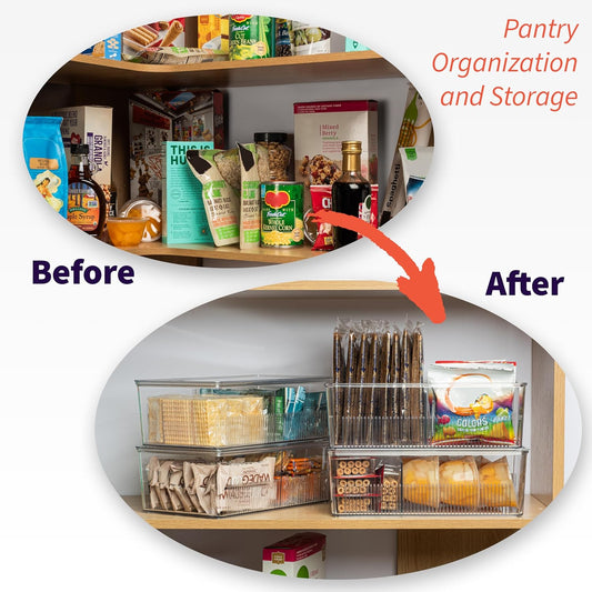 Pantry Organization and Storage Bins with Removable Dividers & Lids – Perfect Pantry Organizers or Kitchen Organization – Refrigerator Organizer Bins, Cabinet Organizers