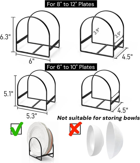 4 Pack Vertical Dish Storage Organizer, Metal Plate Rack Organizer for Cabinet, Space Saver Dish Drying Rack for Cupboard and Countertop (2 Sizes)