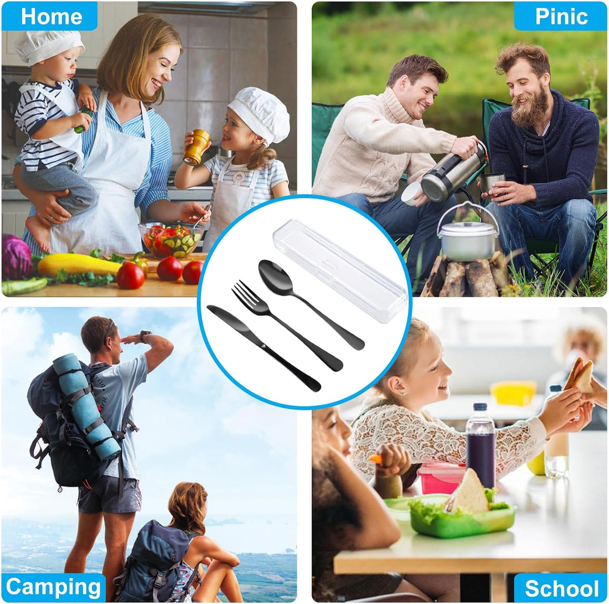 Travel Utensils With Case, Stainless Steel Reusable Portable Utensils Set With Case, Travel Silverware Set