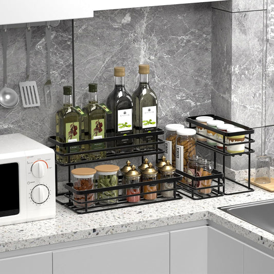 Coffee Syrup Rack Organizer, Syrup Bottle Holder Stand for Coffee Bar, 2-Tier 6 Bottles Storage Shelves for Syrup, Wine, Dressing for Kitchen Countertop (6 Bottles Black)
