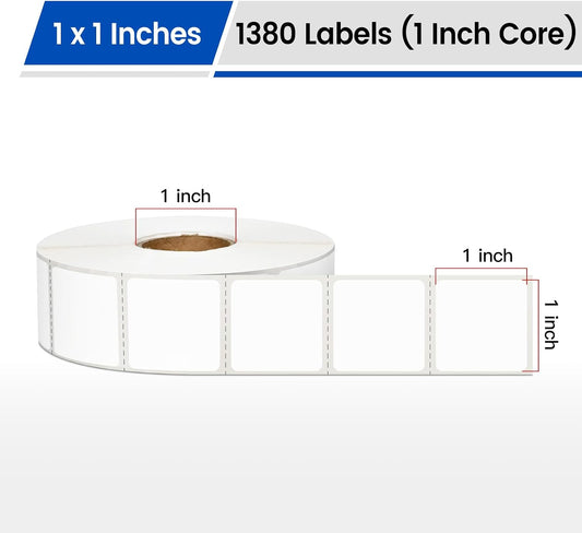 1"x1" Square Removable Thermal Labels No Residue 1380 Pcs