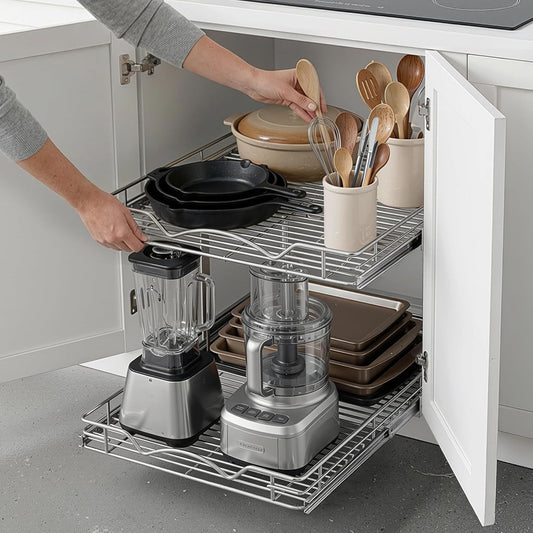 2-Tier Pull-Out Cabinet Organizer for Kitchen, 20" W x 21”D x 16.5" H | Full-Extension Sliding Shelves, Holds 100 lbs, Easy Install for Kitchen, Pantry & Under Sink Cabinets