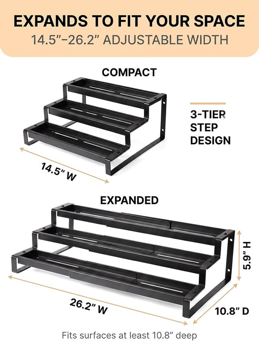 3-Tier Spice Rack Organizer For Cabinet,Countertop Pantry Kitchen Organizer,Metal Display Rack, Suitable For Various Cans And Bottles.