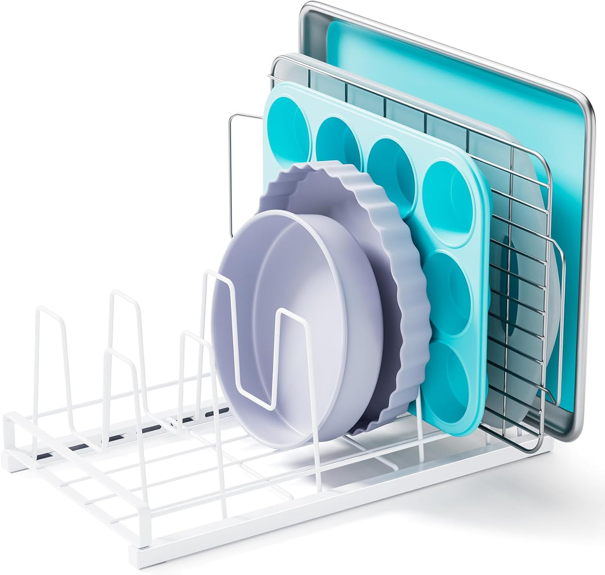 Food Container Lid Organizer Rack with Adjustable 6 Dividers, Black | Full-Metal Pot and Pan Organizer Holder for Home Kitchen Cabinets, Drawers, Countertop, Cupboards, Pantry Shelves Storage