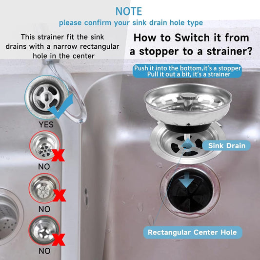 3 Pieces Kitchen Sink Stopper Strainer, Garbage Disposal Plug, Anti-Clogging Stainless Steel Sink Disposal Stopper, Perforated Basket Drain Filter Sieve or Keep Water for Standard Kitchen Sink Drain