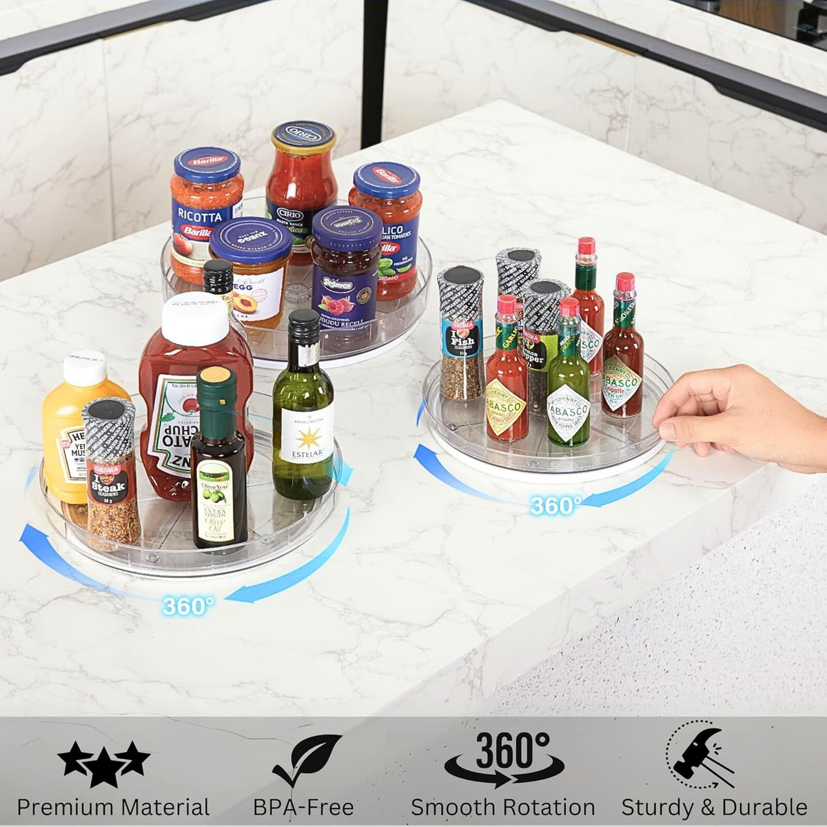 NOSTALGIQ Set Lazy Susan - Lazy Susan Organizer - Rotating Cabinet & Spice Rack, Clear