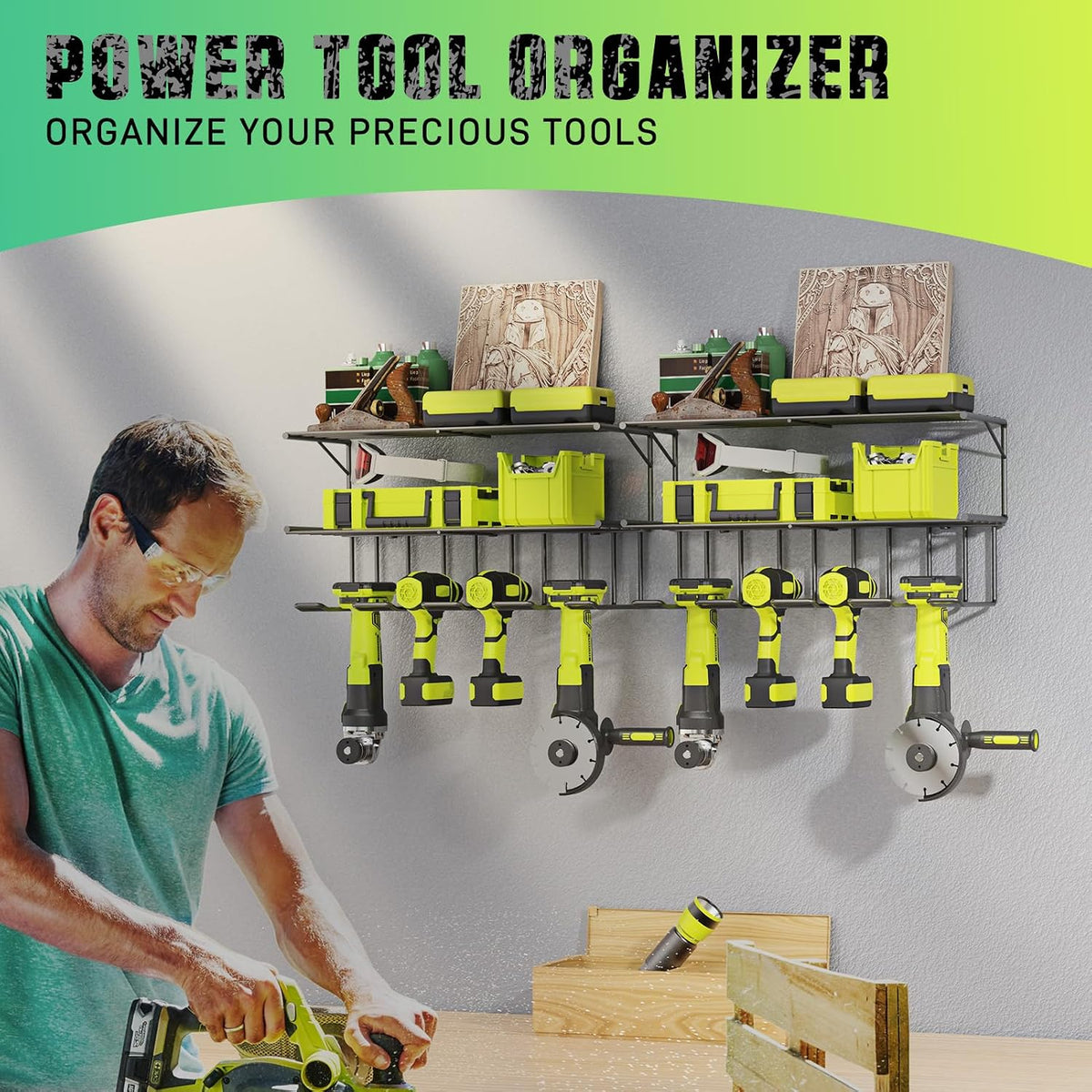 Power Tool Organizer Wall Mount with Charging Station,3 Layer,Black