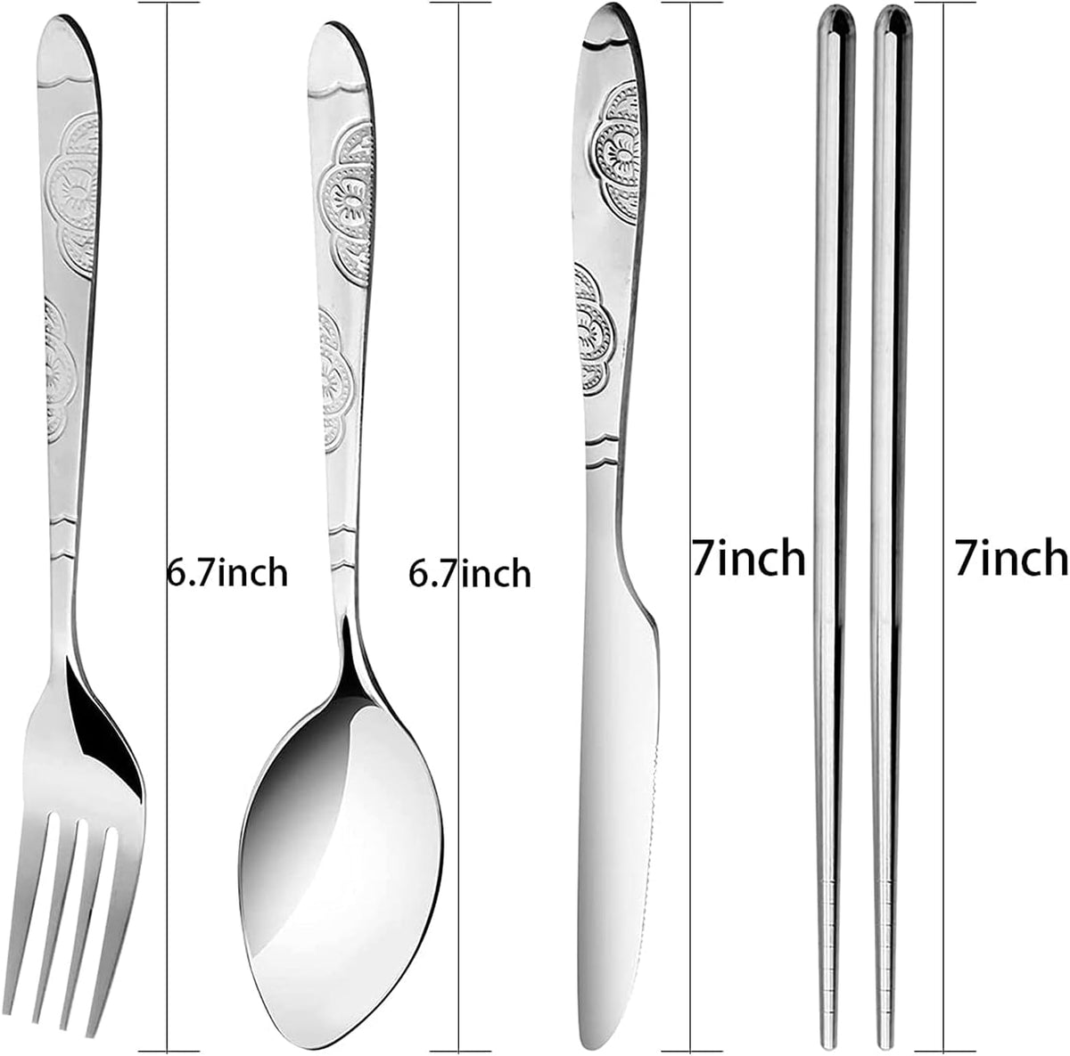 Reusable Flatware Sets Knife, Fork, Spoon, Chopsticks, 12Pcs Portable Travel Stainless Steel Tableware Dinnerware with Carrying Case