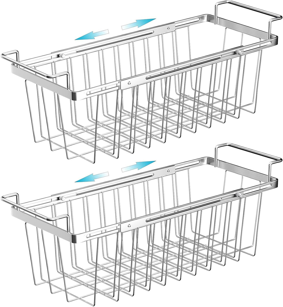 Freezer Baskets for Chest Freezer, Capacity Expandable Deep Freezer Organizer Bins Adjustable From 16.5" to 26.5" Stainless Steel Wire Basket Storage with Hanging Handles