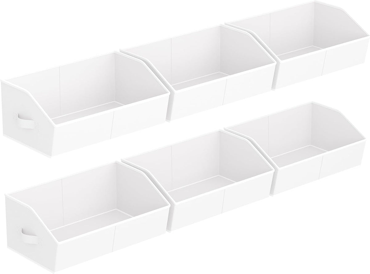 Homsorout Closet Organizers Bins 6 Packs - Large Closet Shelf Organizer with Handles, Fabric Trapezoid Storage Bins, Collapsible Storage Cubes for Clothes, Towels, Light Gray