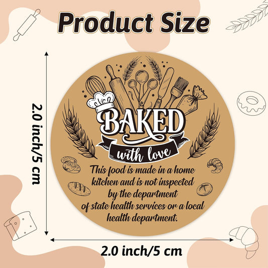 Cottage Food Law Labels Stickers - 500 Count Homemade with Love Adhesive Round Decal Roll, Made in a Home Kitchen Inspection Statement Thermal Printed for Baked Food Packaging (2 x 2 Inch)