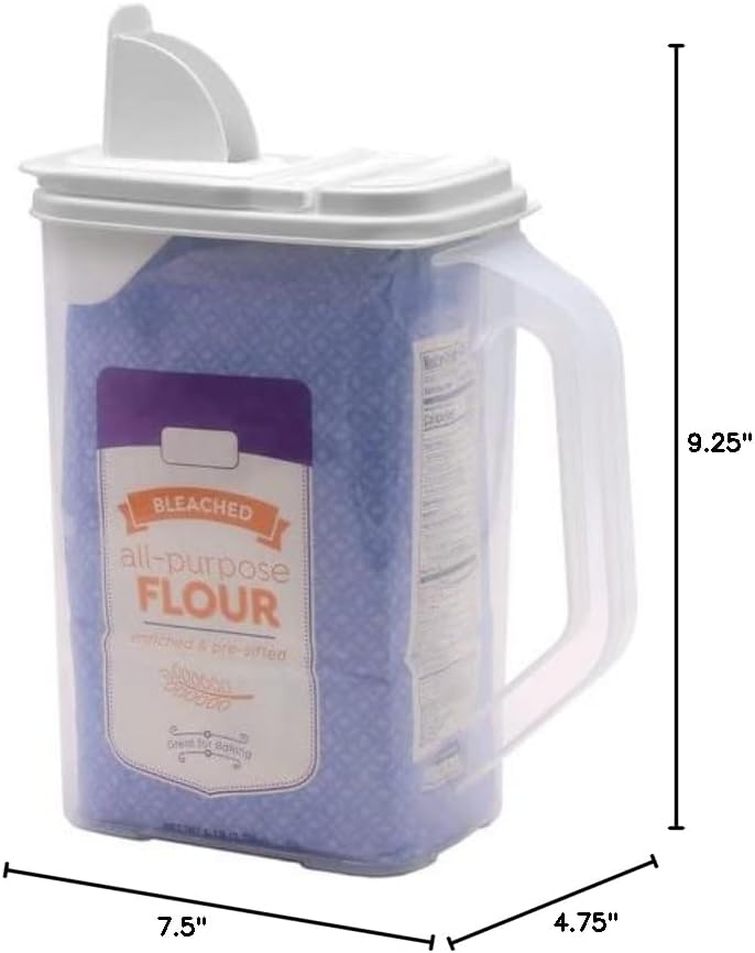 Buddeez Kitchen Pantry Container - Easy Grip Handle for Mess Free Use - Flour and Sugar Storage Made Simple - 4 Quart White Lid