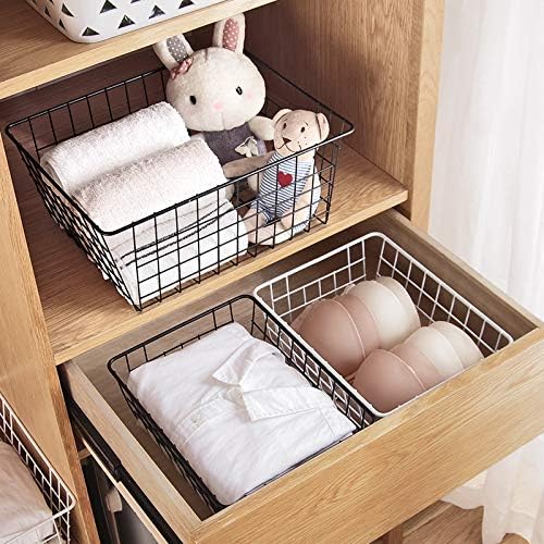 LeleCAT Black Wire Storage Baskets, Metal Household Storage Organizer for Kitchen,Pantry, Shelf, Freezer, Bathroom,Black