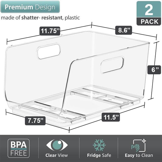 Sorbus Stackable Storage Bins Open Front - Clear Stackable Storage Bins - Pantry Bins for Storage and Organization - Acrylic Stackable Bins for Kitchen - Clear Pantry Organizer Bins (Medium)